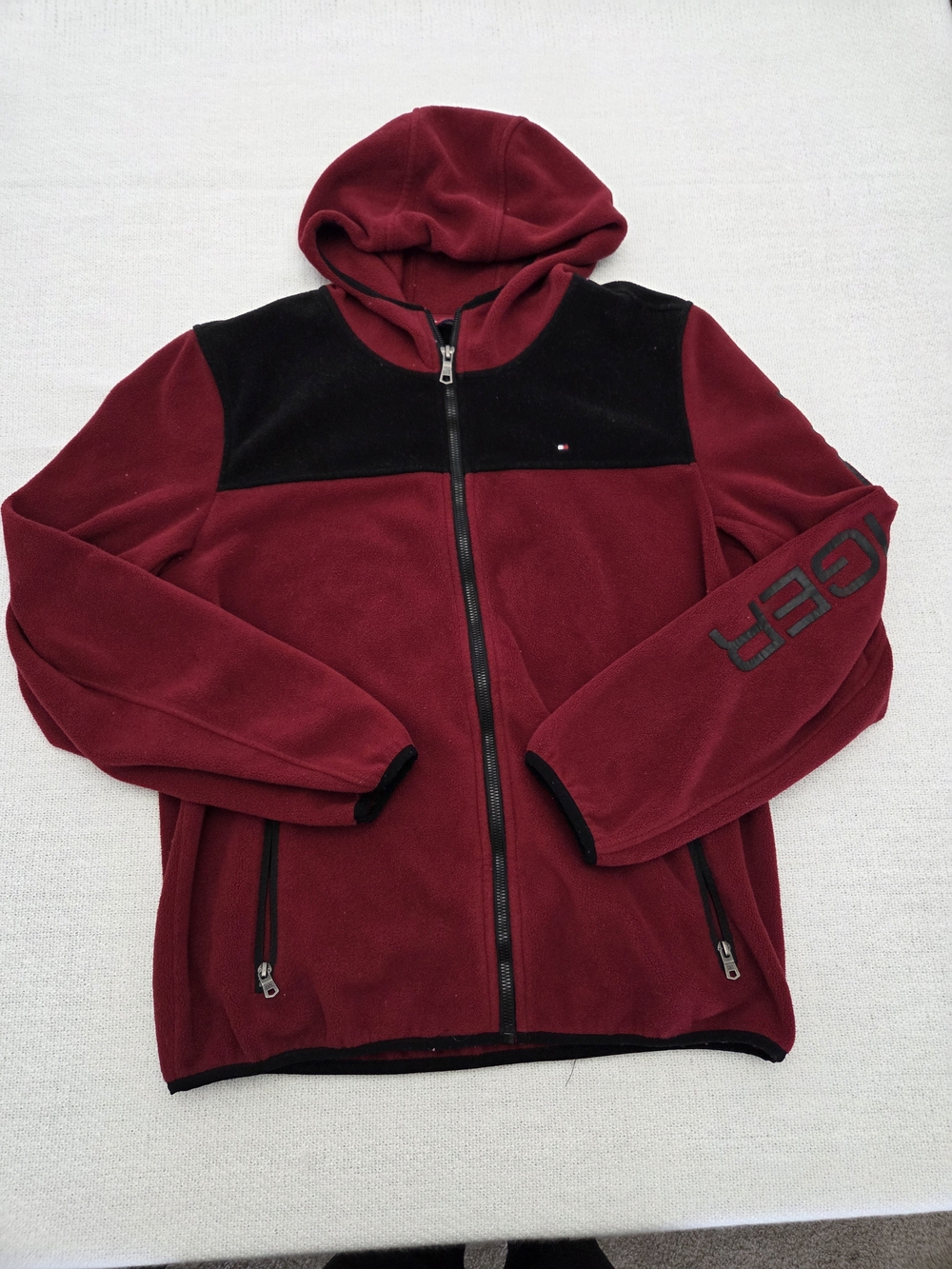 Tommy Hilfiger Maroon and Black Hooded Fleece Jacket